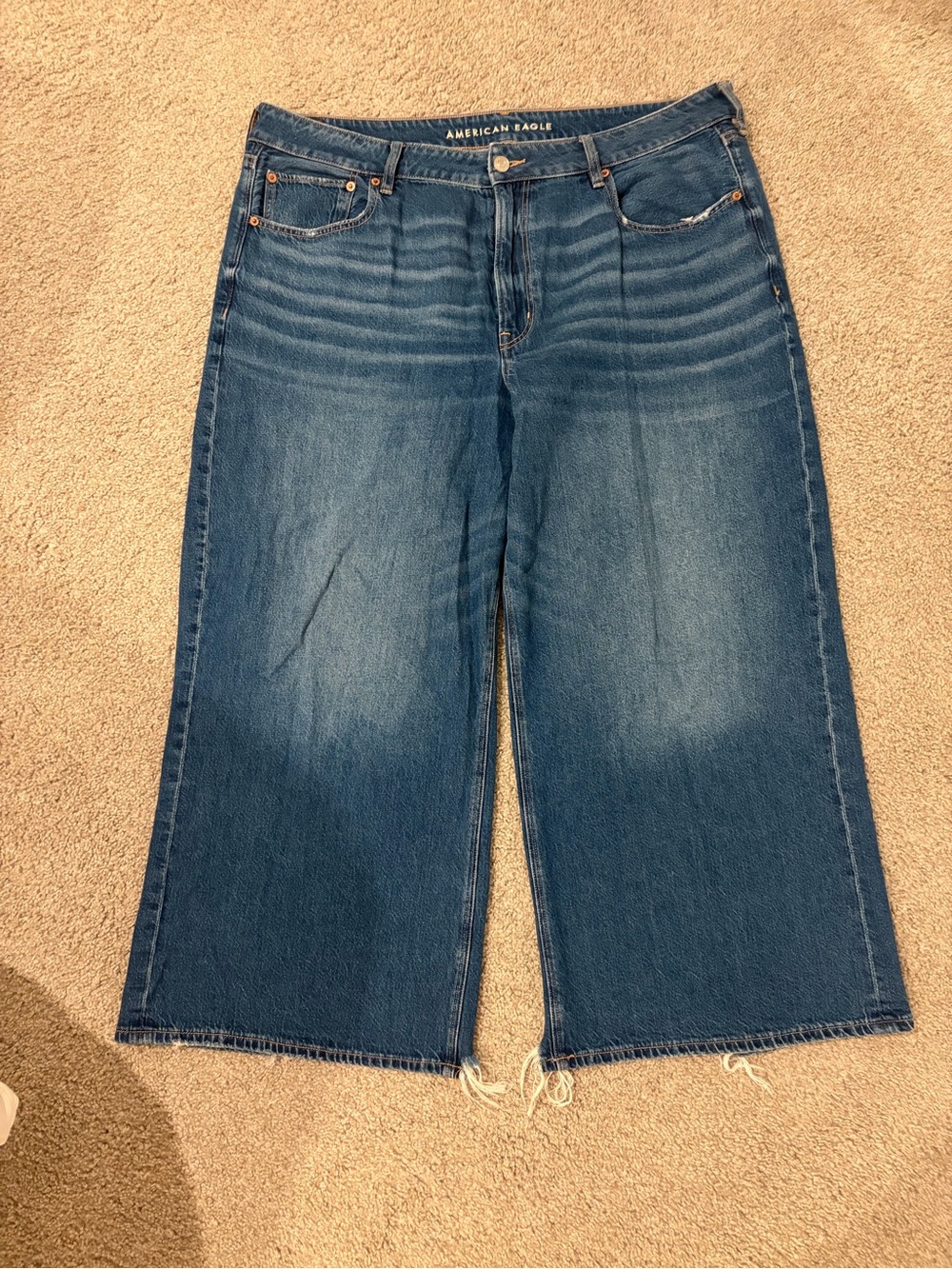 American Eagle Outfitters Women's Cropped Wide-Leg Jeans - Medium Blue Denim